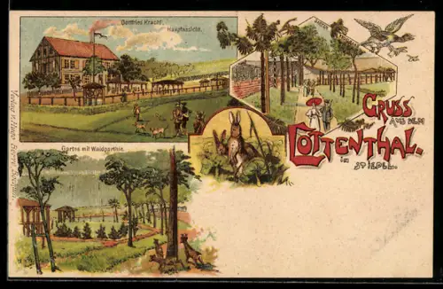 Lithographie Stiepel, Gasthof Lottenthal, Inh. Gottfried Kracht, Gartenansicht