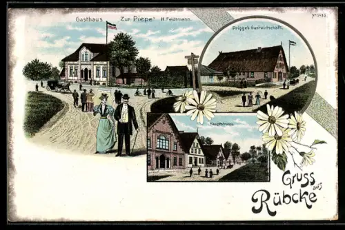 Lithographie Rübcke, Prigges Gasthof, Gasthaus zur Piepe