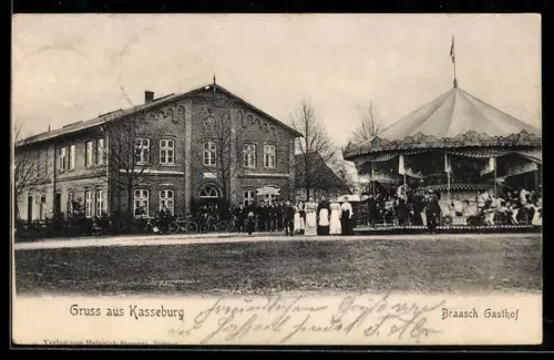AK Kasseburg, Braasch Gasthof und Karussell, Volksfest