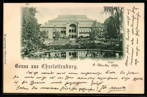 AK Berlin-Charlottenburg, Flora mit Teich