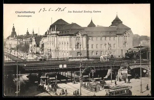 AK Berlin-Charlottenburg, Am Bahnhof Zoolog. Garten, Hardenbergstrasse, Strassenbahn