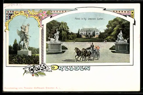 AK Dresden, Palais im Kgl. Grossen Garten, Skulptur