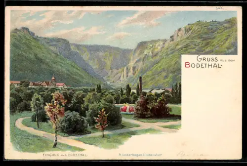 Lithographie Thale /Bodethal, Eingang ins Bodethal