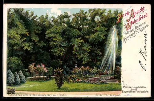 AK Wahnfried, Denkmal Richard Wagner, Parkansicht