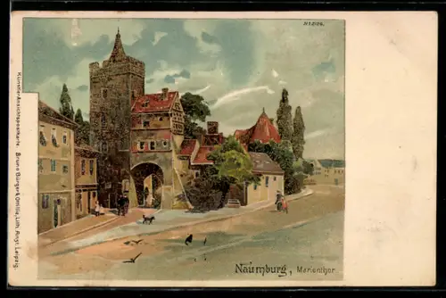 Lithographie Naumburg, Partie am Marientor