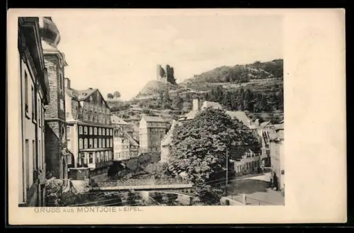 AK Montjoie i. Eifel, Stadtansicht mit Burgruine