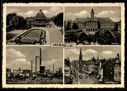 AK Herne i.W., Zeche Friedrich d. Gr., Bahnhof, Rathaus