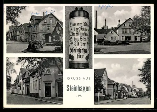 AK Steinhagen i. W., Bierkrug, Strassenansicht, Häuserzeile