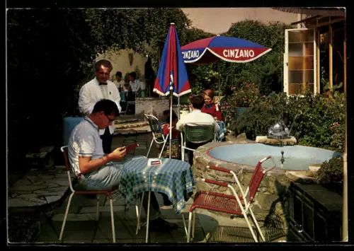 AK Alt-Frankfurt, Konditorei, Café WIPRA, Neue Kräme 27, Café der Tierfreunde, Garten