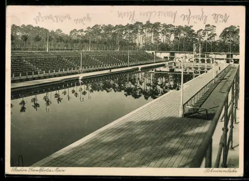 AK Frankfurt-Niederrad, Stadion, Schwimmbecken, Tribüne, Steg