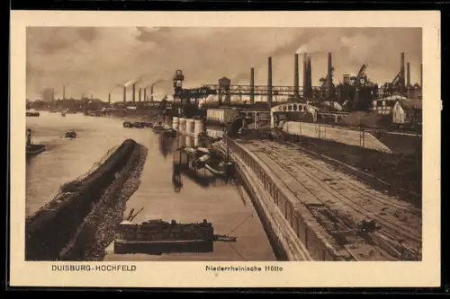 AK Duisburg-Hochfeld, Niederrheinische Hütte, Hüttenwerk, Rheinufer, Bahngleise