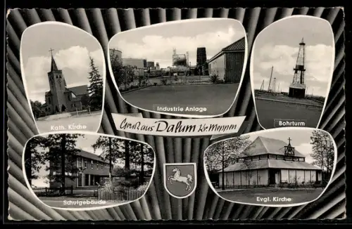 AK Dalum /Meppen, Kath. Kirche, Industrie Anlage, Bohrturm