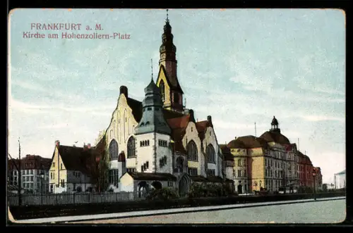 AK Frankfurt-Westend, Kirche am Hohenzollern-Platz, Turm, Strassenfront