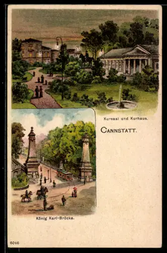 Lithographie Cannstatt, Kursaal, Kurhaus, König Karl-Brücke