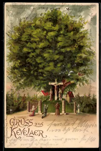 Lithographie Kevelaer, Kreuzigungsgruppe unter Baum