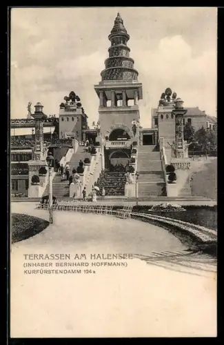 AK Berlin, Terrassen am Halensee, Inhaber Bernhard Hoffmann, Kurfürstendamm 124a