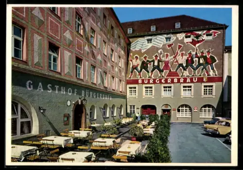 AK Bad Reichenhall, Gasthof und Brauerei Bürgerbräu, Fresko von Wothe und Bräuer