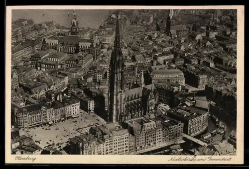 AK Hamburg, St. Nikolai-Kirche und Innenstadt