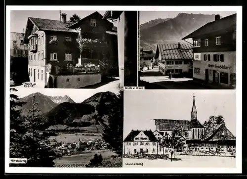 AK Hindelang, Haus Blanz, Blick v. Haus, Kirche