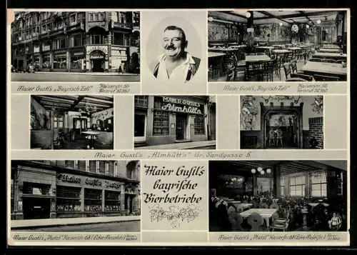 AK Frankfurt am Main, Maier Gustl`s Bayrische Bierbetriebe, Platl, Almhütt`n, Kaiserstrasse 56
