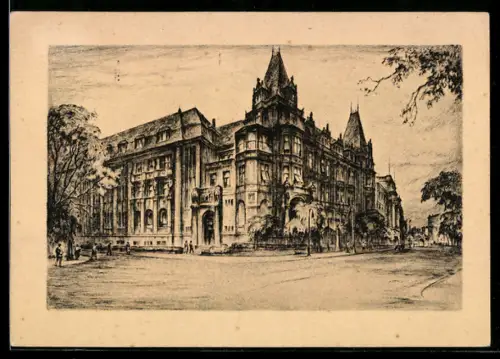 Künstler-AK Frankfurt /Main, Gesellschaftsgebäude der Frankfurter Allgemeine Versicherungs-Gesellschaft