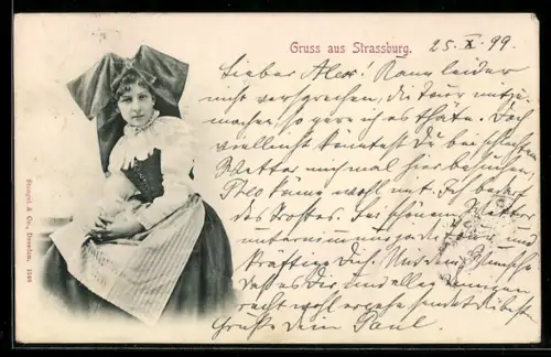 AK Strassburg, Frau in elsass-lothringischer Tracht
