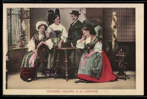 AK Menschengruppe in elsass-lothringischer Tracht