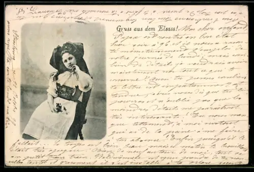 AK Hübsche Frau in elsass-lothringischer Tracht