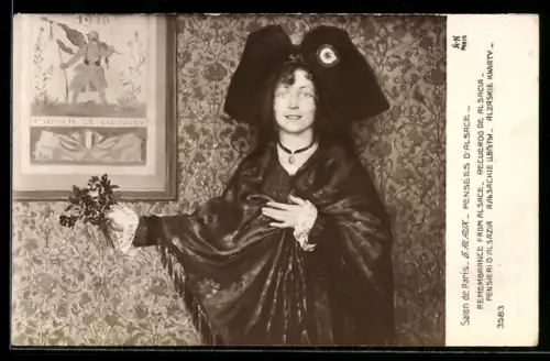 AK Hübsche Frau mit Blumen in elsass-lothringischer Tracht