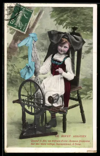 AK Junges Kind am Spinnrad in elsass-lothringischer Tracht
