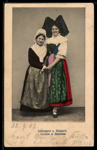 AK Zwei Frauen in elsass-lothringischer Tracht