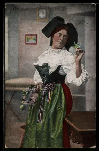 AK Elsässerin, Alsacienne, junge Frau in elsass-lothringischer Tracht