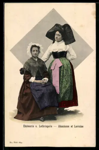 AK Zwei Frauen in elsass-lothringischer Tracht