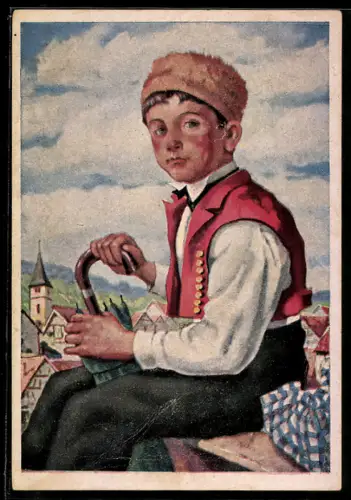 AK Kind mit Regenschirm in elsass-lothringischer Tracht