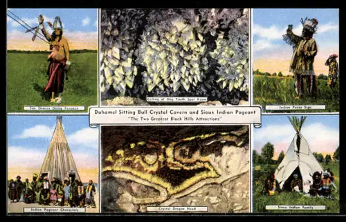 AK Duamel Sitting Bull Crystal Cavern and Sioux Indian Pageant, Sun Dancer, Peace Sign