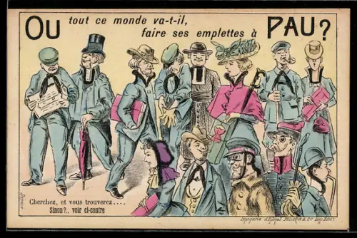 Vertreterkarte Paris, Fabriquant de lingerie, Personen in feiner Kleidung mit Regenschirmen und Mützen