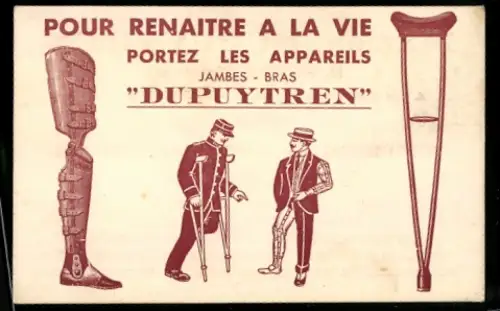 Vertreterkarte Nice, N. Pignon, Maison Dupuytren, Rue Emma-Tiranty 4, Soldat mit Prothese und Soldat mit Krücken