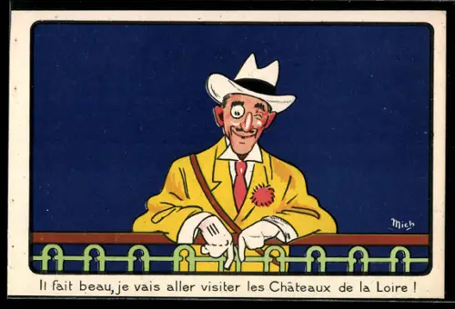 Werbebillet Fahrrad Carter Grand Luxe, Herr in gelbem Anzug mit Monokel