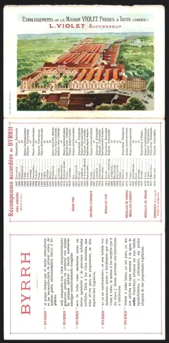 Vertreterkarte Thuir, Etablissement de la Maison Violet Fréres, L. Violet Successeur, Ansicht d. Fabrik aus d Vogelschau