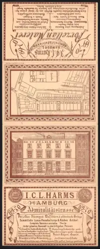 Vertreterkarte Hamburg, I. C. L. Harms, Porzellan, Steingut, Majoliken, Admiralitätsstrasse 69-70, Geschäfts-Fassade