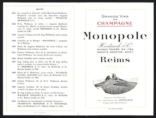 Vertreterkarte Reims, Monopole, Grands Vins de Champagne, Heidsieck & Co., Moulin Historique de Verzenay