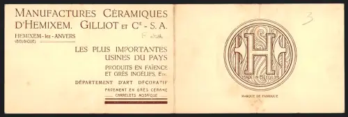 Vertreterkarte Hemixen-lez-Anvers, Manufacture Céramiques d`Hemixem, Gilliot et Cie. S.A., Luftbild der Fabrik