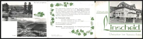 Werbebillet Weinähr bei Nassau, Weinstube Linscheid, Aussen- und Innenansichten vom Gasthof
