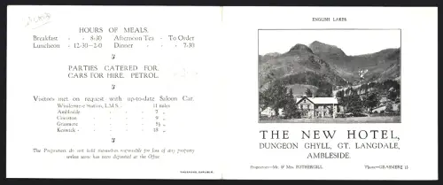 Werbebillet Ambleside, Dungeon Ghyll, Gt. Langdale, The New Hotel, Blick auf das Hotel
