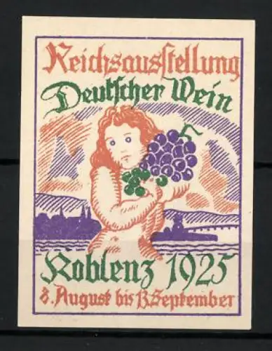 Reklamemarke Koblenz, Reichsausstellung Deutscher Wein 1925, Frauenakt mit Weintraube