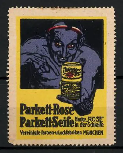 Reklamemarke München, Vereinigte Farben- und Lackfabriken, Parkett-Seife Marke Rose, Teufelsfigur