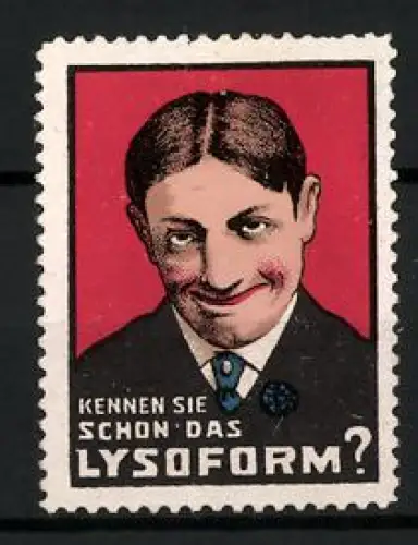 Reklamemarke Lysoform, Desinfektionsmittel, Lächelnder Mann im Anzug