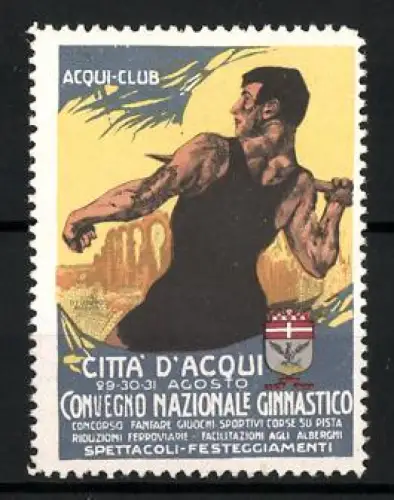 Reklamemarke Città d`Acqui, Convegno Nazionale Ginnastico 1931, Athlet mit Speer