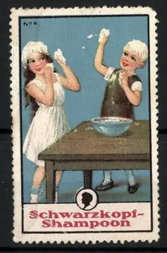 Reklamemarke Schwarzkopf Shampoon, Kinder beim Haarewaschen