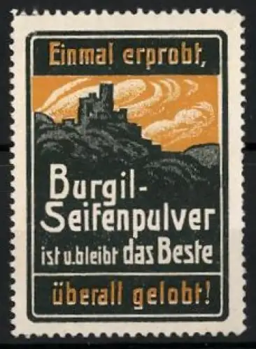 Reklamemarke Burgil-Seifenpulver, Burg auf einem Berg